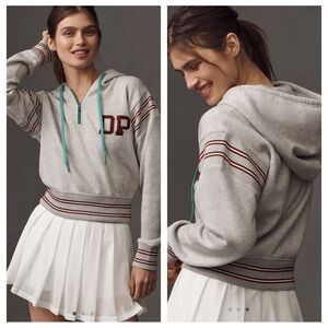 Anthropologie Daily Practice Drawstring Hoodie size S NWT gray with red stripes